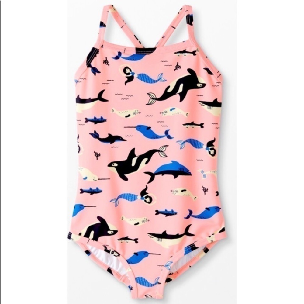 Hanna Andersson NWT Sunblock One Piece Swimsuit  Petal Pink Orcas Dolphins 80
